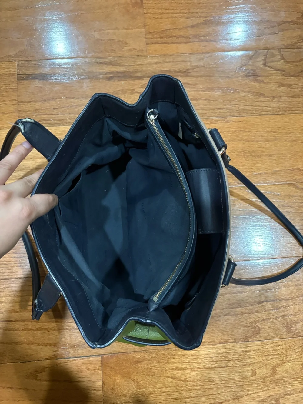 COACH leather colorblock handbag in olive/taupe/black